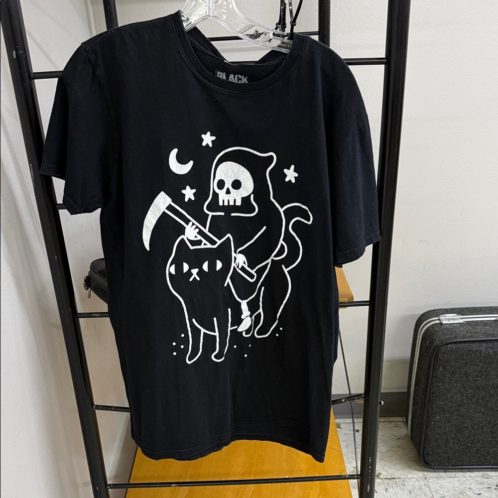 Black Matter  Graphic Tee with Grim Reaper Cat Print